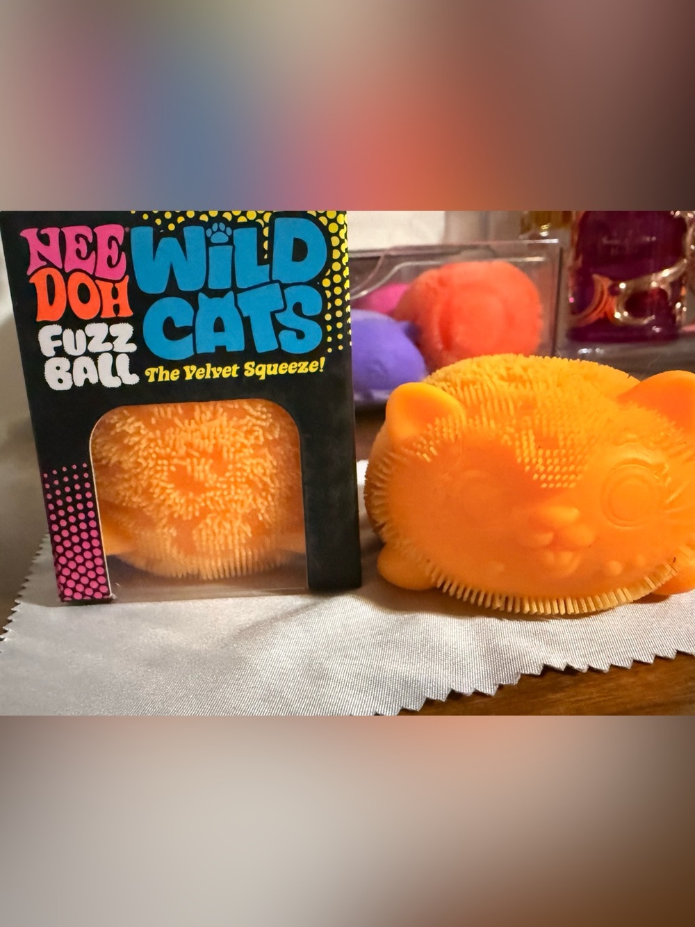 Genuine NeeDoh Wild Cats Fuzz Ball - Orange Velvet Squeeze random pattern
